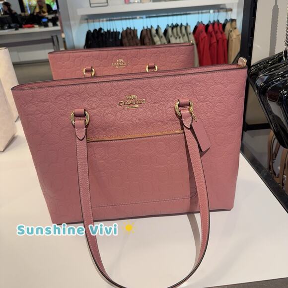 NWT Coach CDL99 Station Tote Bag In Signature Leather PEONY Gold